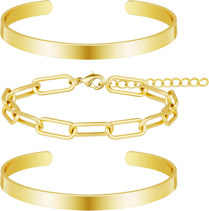 Silver Bracelets for Women Stack, Silver or Gold Plated Cuff Bangle Set, Trendy Silver Jewelry for Women Fashion