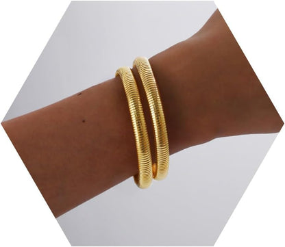 Stacked gold bangles for women gift set display