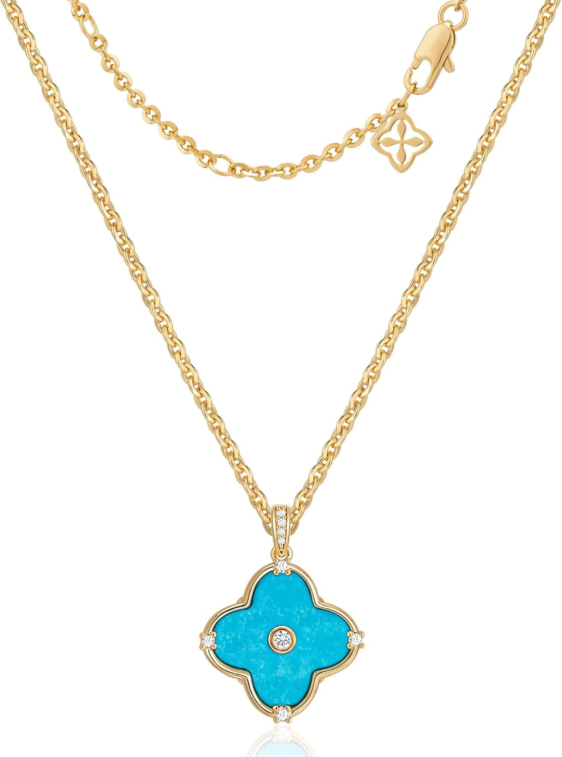 OSIANA Reversible Clover Necklace for Women 14K Gold Plated Natural Stone Four Leaf Pendant Necklaces Lucky Charm Jewelry