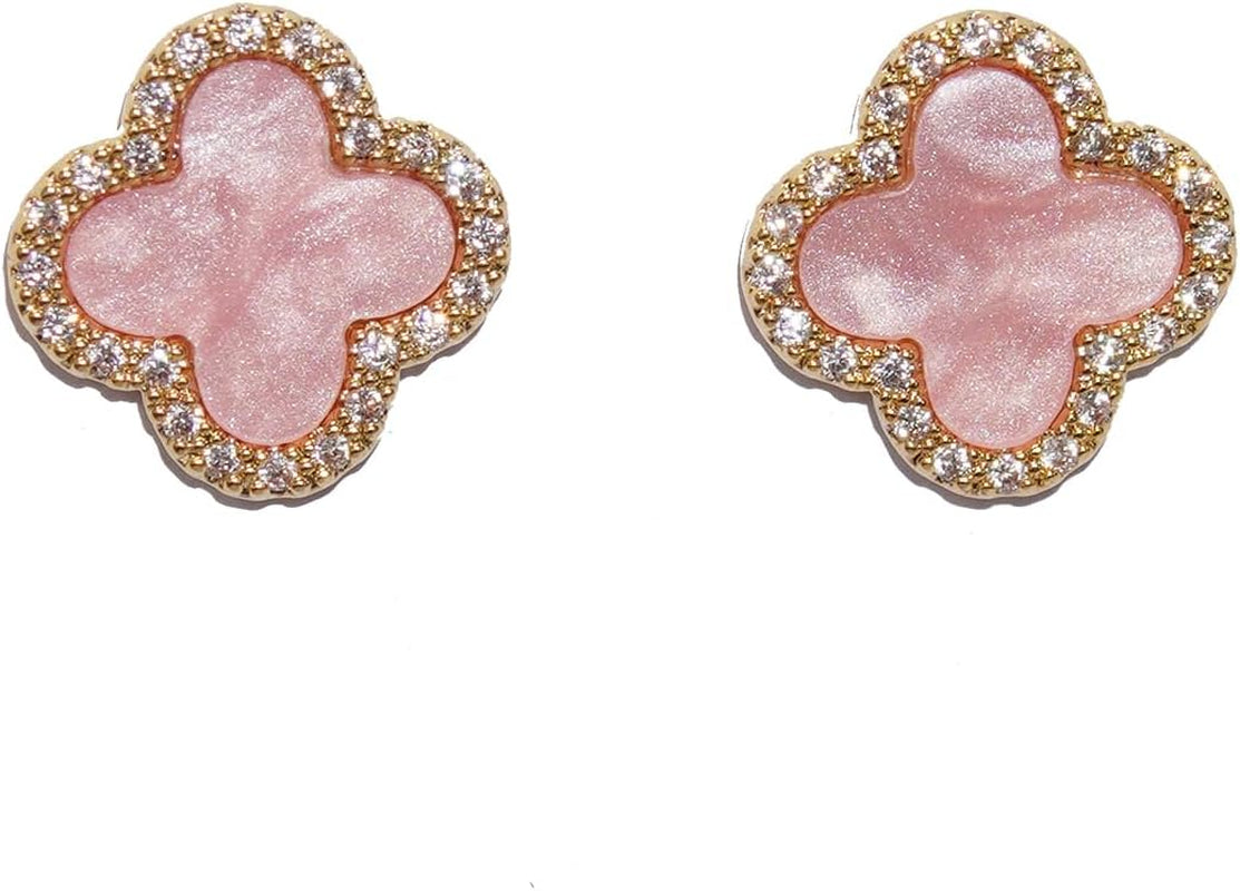 Four Leaf Clover Earrings Silver Needle Clover Earrings Full of Diamond Zircon Anti-Allergy Jewelry Earrings Large for Women or Girls……