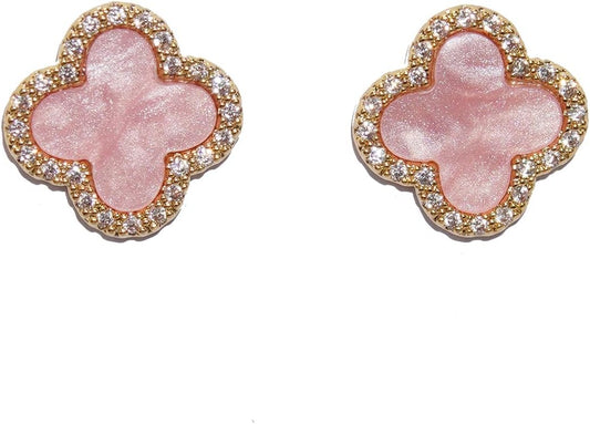 Four Leaf Clover Earrings Silver Needle Clover Earrings Full of Diamond Zircon Anti-Allergy Jewelry Earrings Large for Women or Girls……