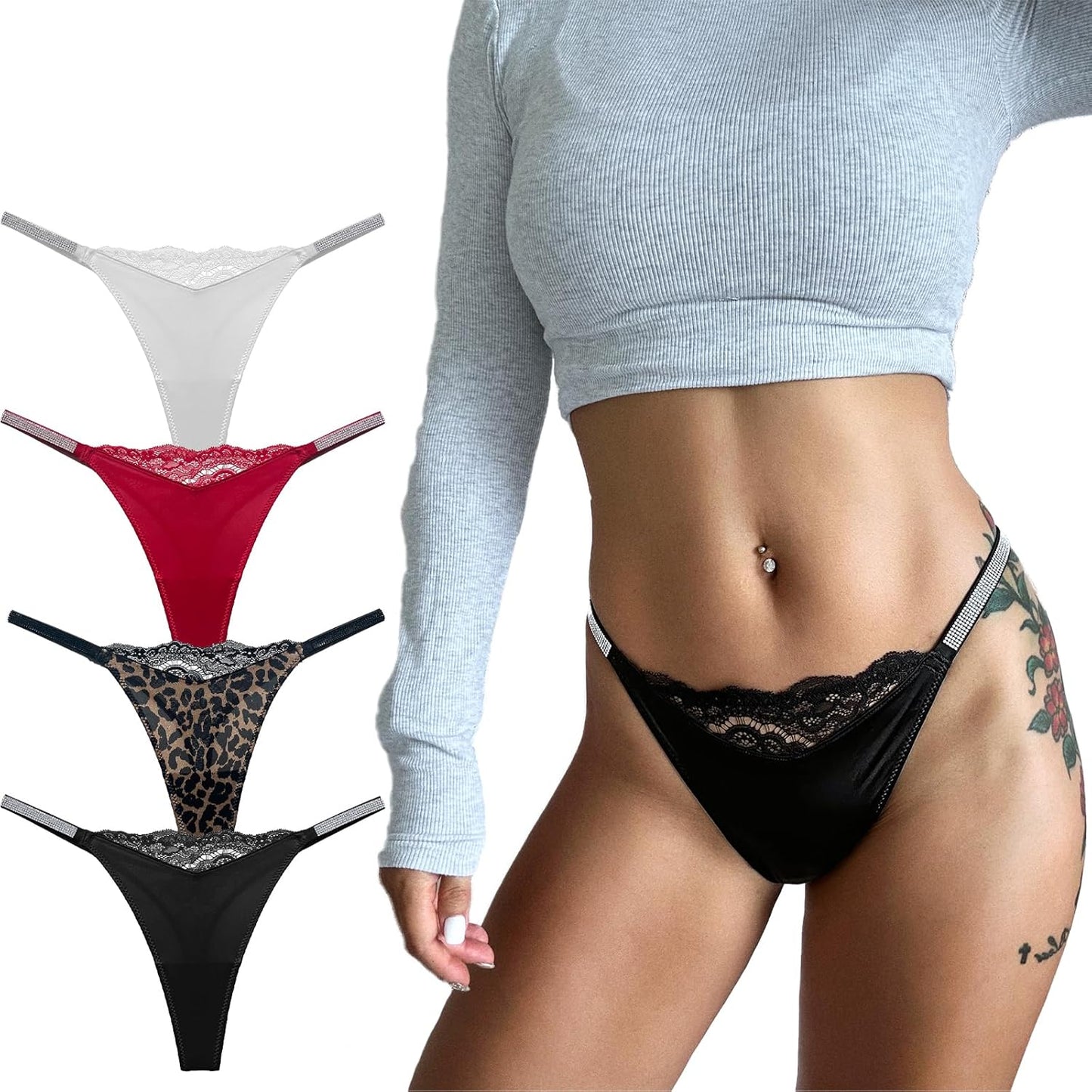 Meshal Sexy G-String Thongs for Women Cotton Panties T Back Underpants 5Pack Hipster