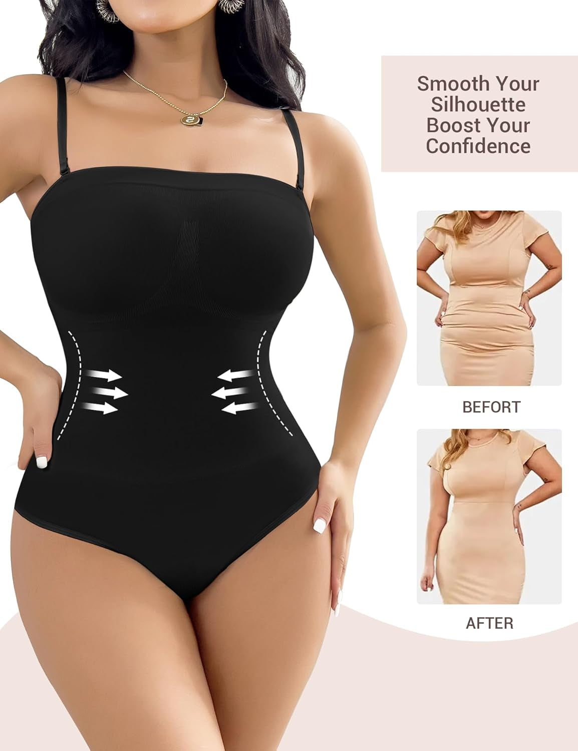Seamless sculpted body shaper with removable straps