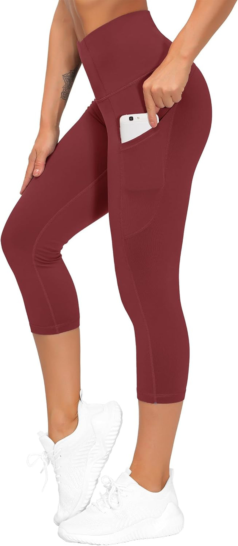 THE GYM PEOPLE Thick High Waist Capris Yoga Pants with Pockets, Tummy Control Workout Running Yoga Leggings for Women