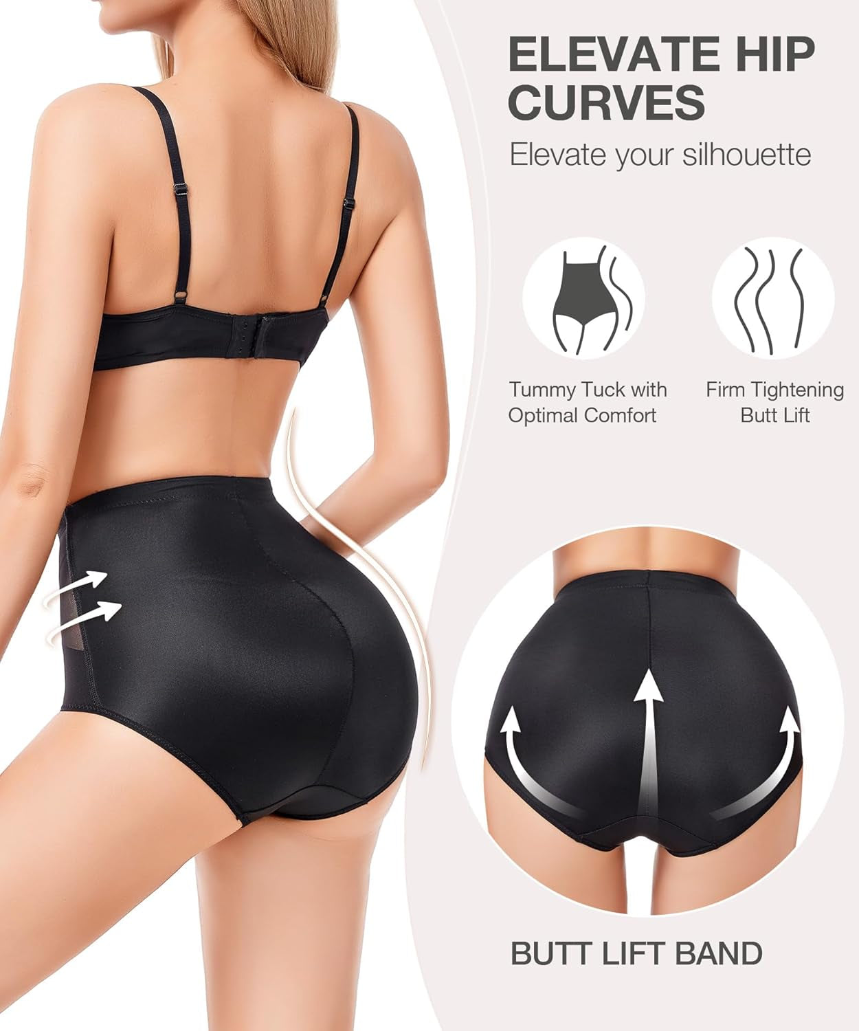 Back view of butt lifting shapewear panties with compression support