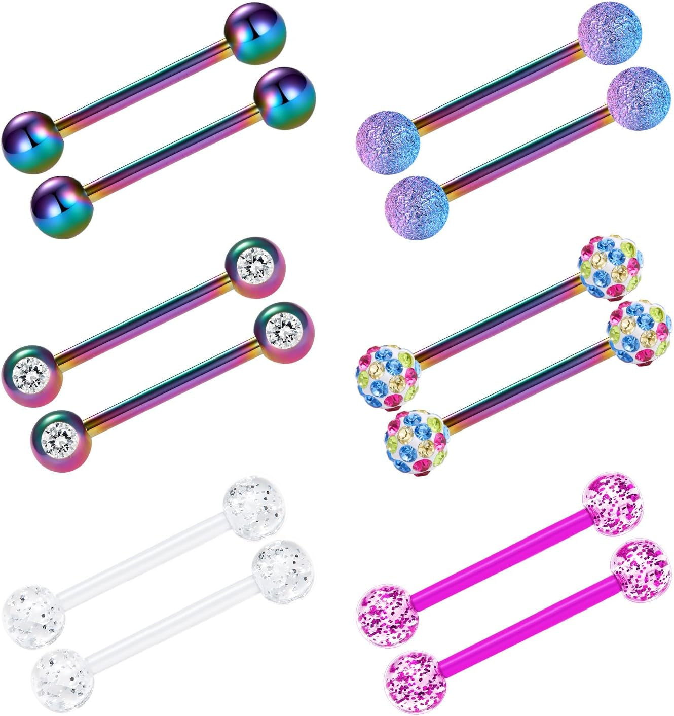 VCMART 12Mm-18Mm 14G Tongue Rings Nipple Straight Barbells Surgical Steel Body Piercing Jewelry