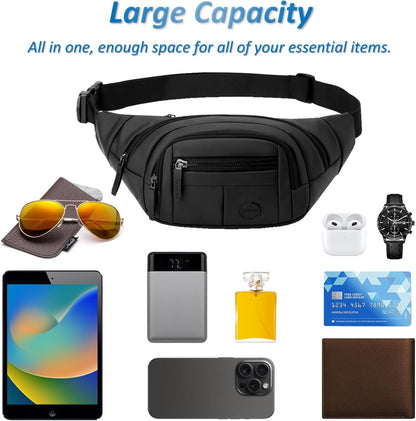 Fanny pack packed with phone, keys and personal items for travel