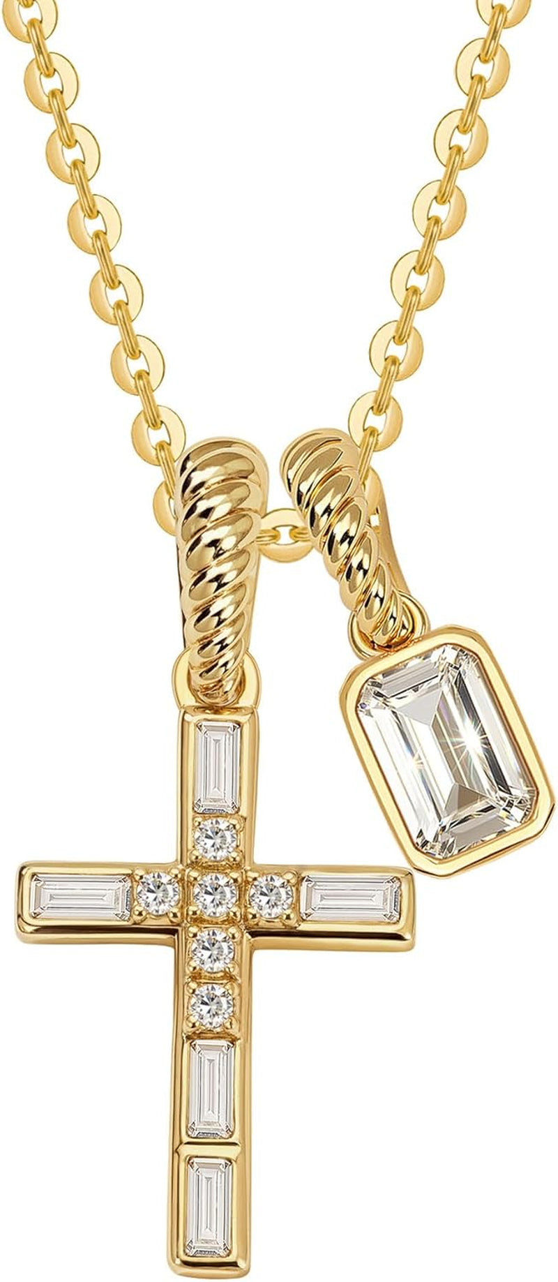 Fettero Gold Cross Necklace for Women - Double Pendant Necklace Dainty 14K Gold Plated Removable Cross Necklace Cute Simple CZ Diamond Necklaces for Women Trendy Faith Gold Jewelry Gift