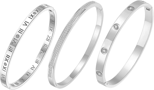 14K Gold Plated Bracelet Set for Women Love Friendship Bangle with Cubic Zirconia Stones Stainless Steel Bracelet Best Gifts for Women