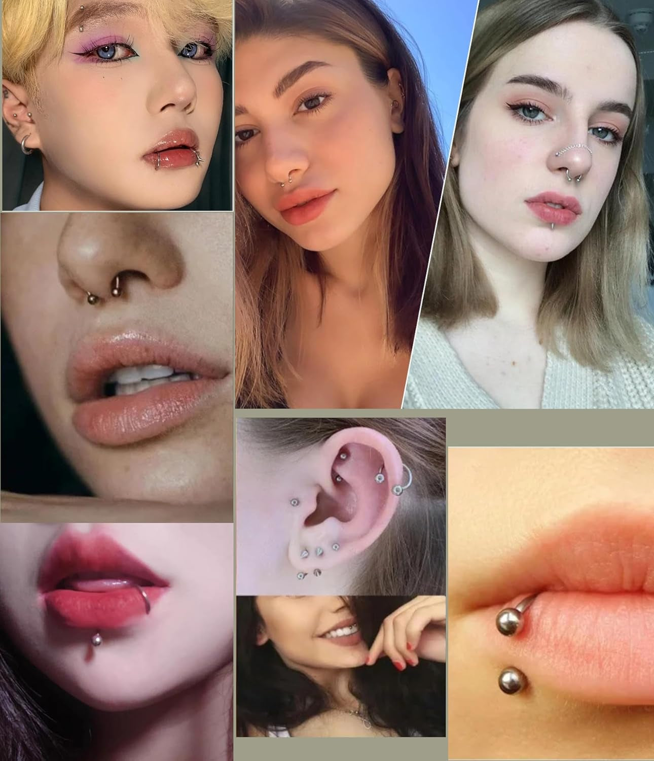 40Pcs 16G Lip Rings Surgical Steel Jewelry Labret Monroe Barbell Daith Tragus Helix Piercing Septum Nose Ring Eyebrow Body Jewelry for Women Men