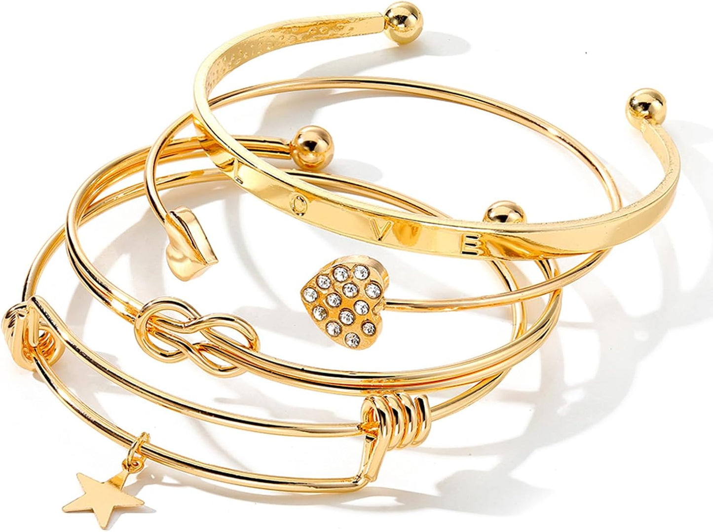 17IF Gold Bangle Bracelet for Women 14K Plated Multi Layer Cuff Bracelets Set Trendy Boho Textured Indian Punk Chunky Cable Smooth Bangles Elegance Stack Minimalist Jewelry Gift