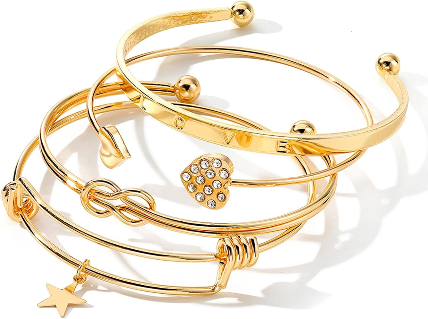 17IF Gold Bangle Bracelet for Women 14K Plated Multi Layer Cuff Bracelets Set Trendy Boho Textured Indian Punk Chunky Cable Smooth Bangles Elegance Stack Minimalist Jewelry Gift