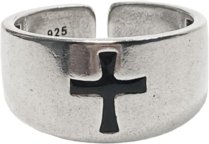 Handmade Vintage 925 Sterling Silver Wide Band Rings for Women/Men,Adjustable Thumb Finger Ring