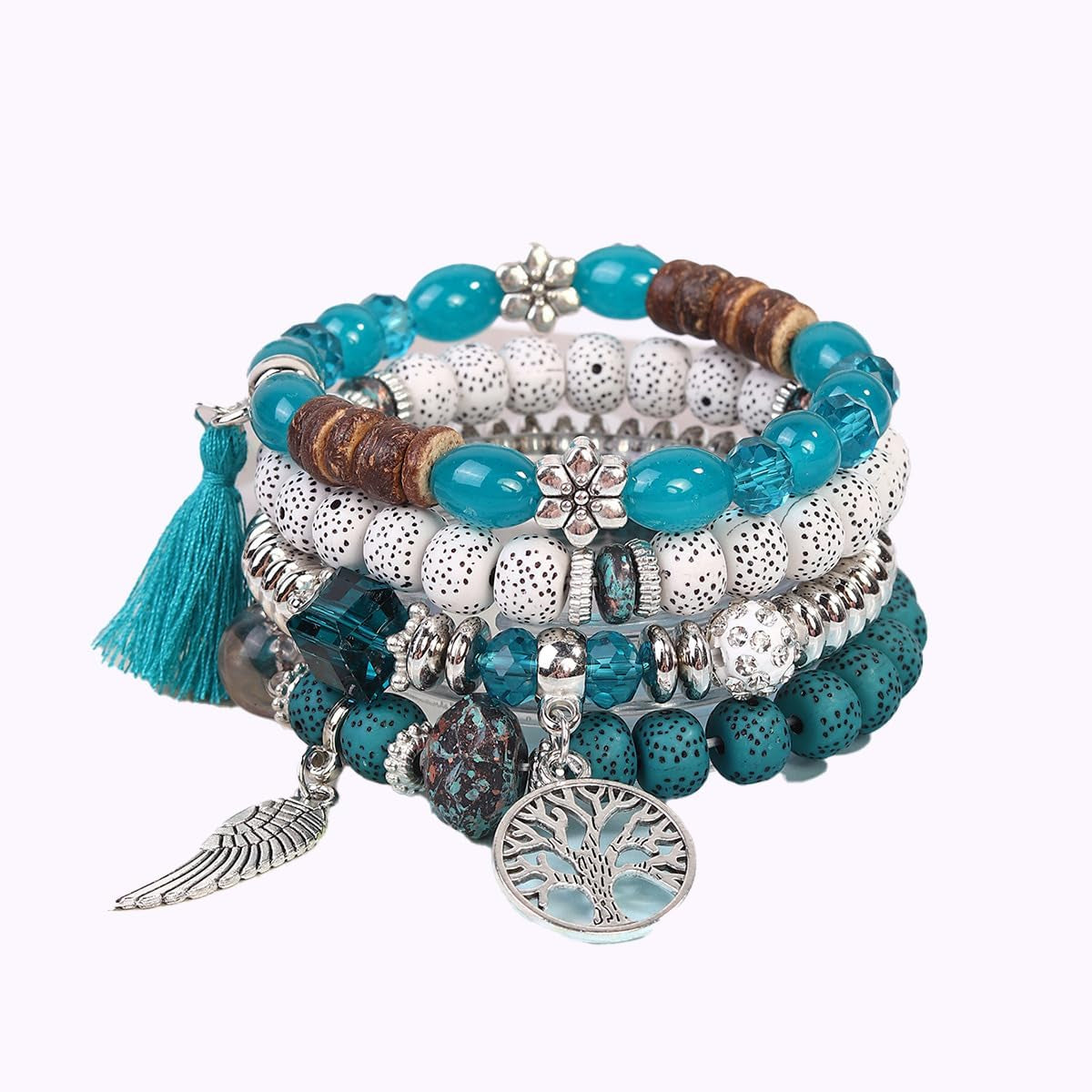 4 Sets Bohemian Stackable Bead Bracelets, Stretch Bangle Charm Jewelry 1