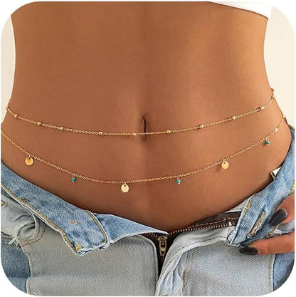 MODRSA Gold Body Chain Jewelry for Women Back Necklace for Backless Dress Backdrop Pearl Rhinestone Belly Chain Waist Chains Bra Chains Lingerie Summer Bikini Bodychain Trendy Sexy Stomach Jewelry