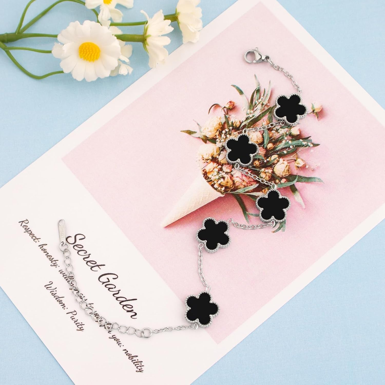 18K Silver/Gold Bracelets Set for Women (Skin-Friendly&Fade-Resistant) Four Leaf Clover Trendy Lucky Bracelet (Double Sided) Silver/Gold Jewelry Set for Women Birthdays Holidays Gifts 3Pcs