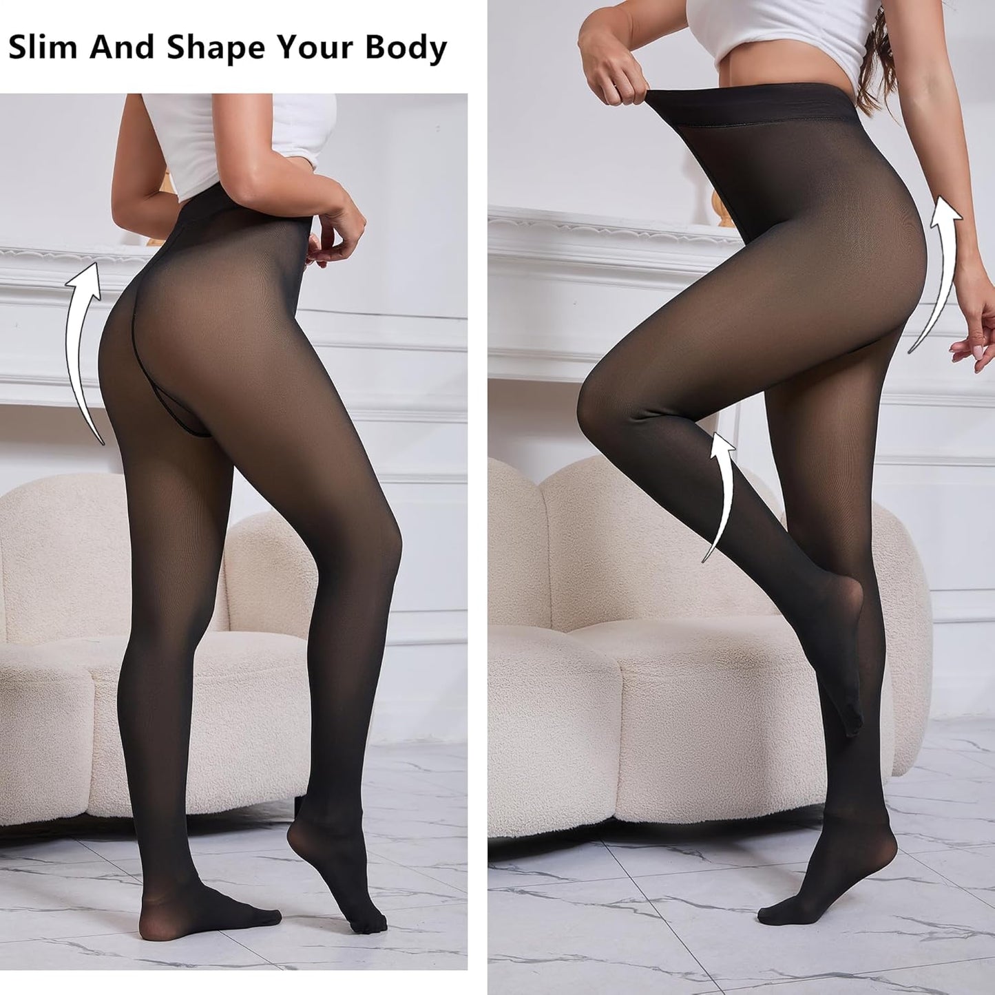 Warm pantyhose high waist fake sheer translucent appearance
