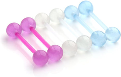 Ruifan 14G 16Mm Glow in the Dark Flexible Acrylic Straight Tongue Nipple Ring Retainer Piercing