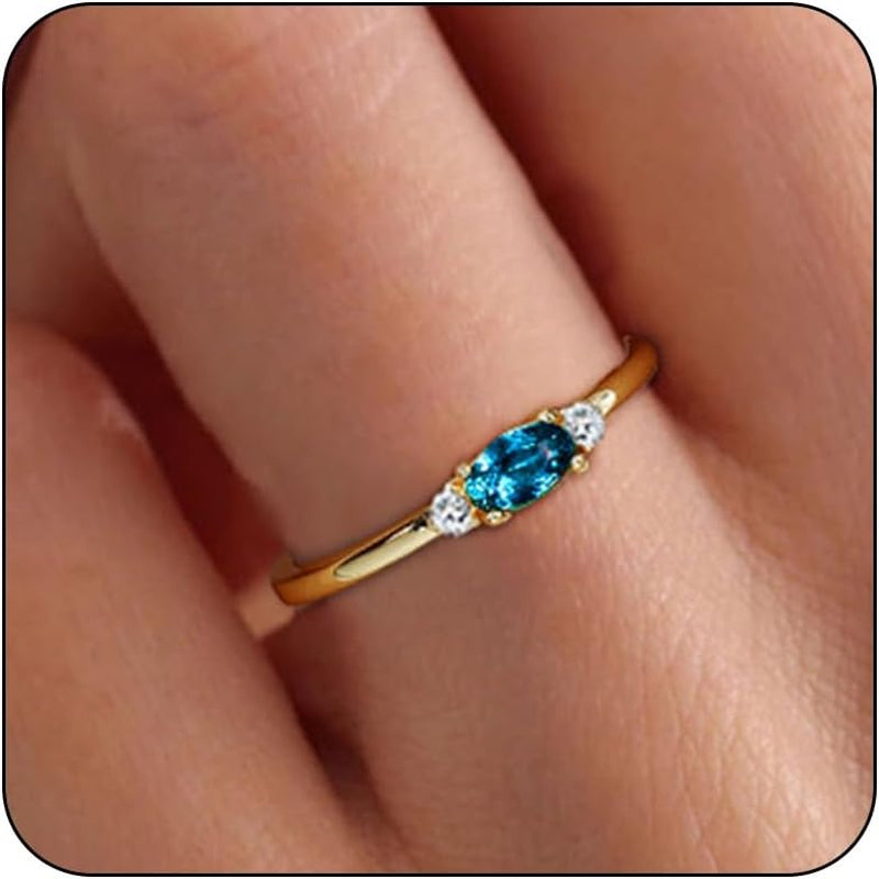 14K Gold Plated Birthstone Rings for Women Dainty Cute Stackable Rings Non Tarnish Thumb CZ Emerald Green Gemstone Ring Jewelry Birthday Christmas Gift for Mother Daughter Band Size 6-11