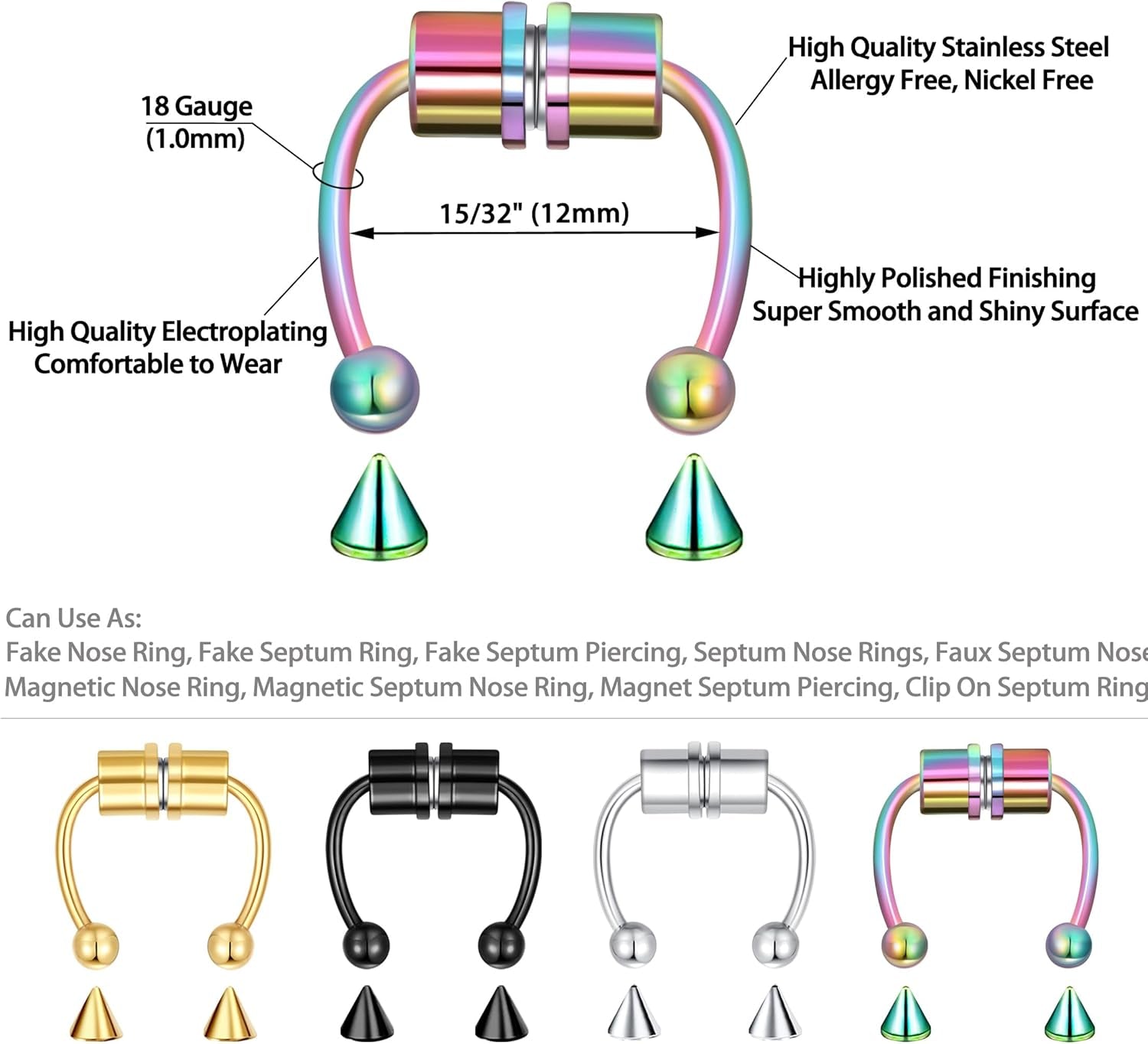 5-12 Pcs Nose Rings Hoops Nose Piercings Nose Piercing Jewelry Fake Nose Ring Fake Piercings Septum Lip Double Hoop Nose Ring Hoop Nose Rings for Women Clip on Helix Cartilage Hoop Earrings