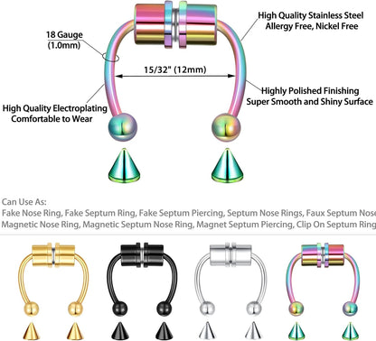 5-12 Pcs Nose Rings Hoops Nose Piercings Nose Piercing Jewelry Fake Nose Ring Fake Piercings Septum Lip Double Hoop Nose Ring Hoop Nose Rings for Women Clip on Helix Cartilage Hoop Earrings