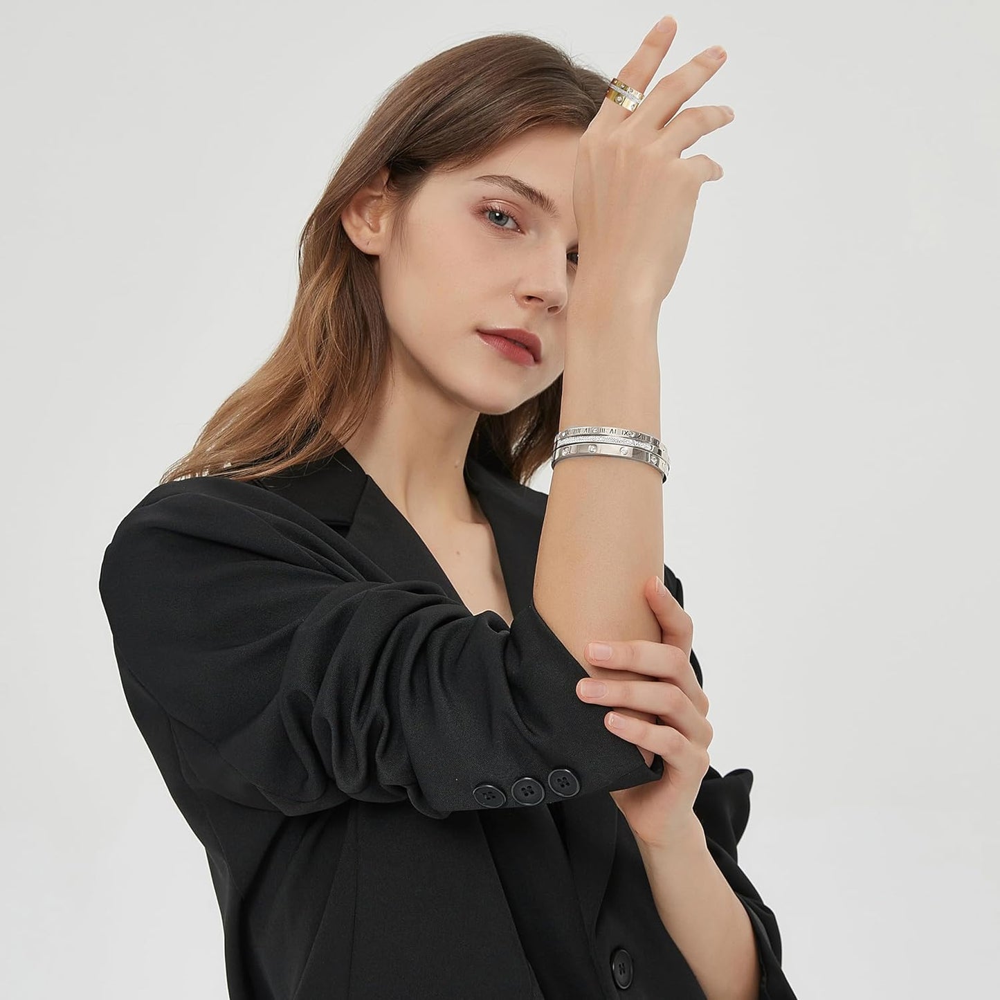 14K Gold Plated Bracelet Set for Women Love Friendship Bangle with Cubic Zirconia Stones Stainless Steel Bracelet Best Gifts for Women