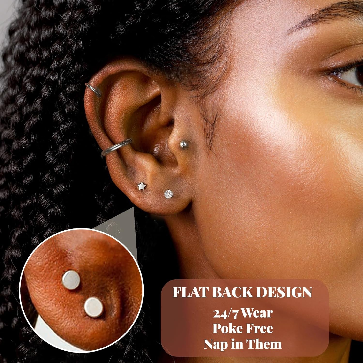 Flat Back Stud Earrings Cartilage Earrings for Women Men Hypoallergenic Threadless Flat Back Earring Surgical Steel Earring Tragus Helix Labret Lip Medusa Conch Body Piercing Jewelry