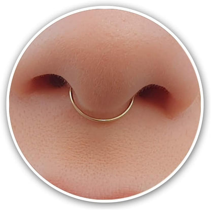 ALOME PIERCINGS Gold Fake Septum Ring - Thin Tiny 24 Gauge 8Mm Faux Septum Piercing Hoop - 14K Gold Filled Clip on Fake Septum Rings for Women - No Piercing Needed - Gift Ready