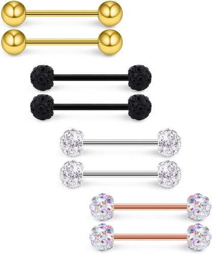 Ruifan 16G 9/16Inch Crystal Ball Nipple Tongue Tongue Shield Rings Stainless Steel Straight Barbell Body Piercing Jewelry Retainer