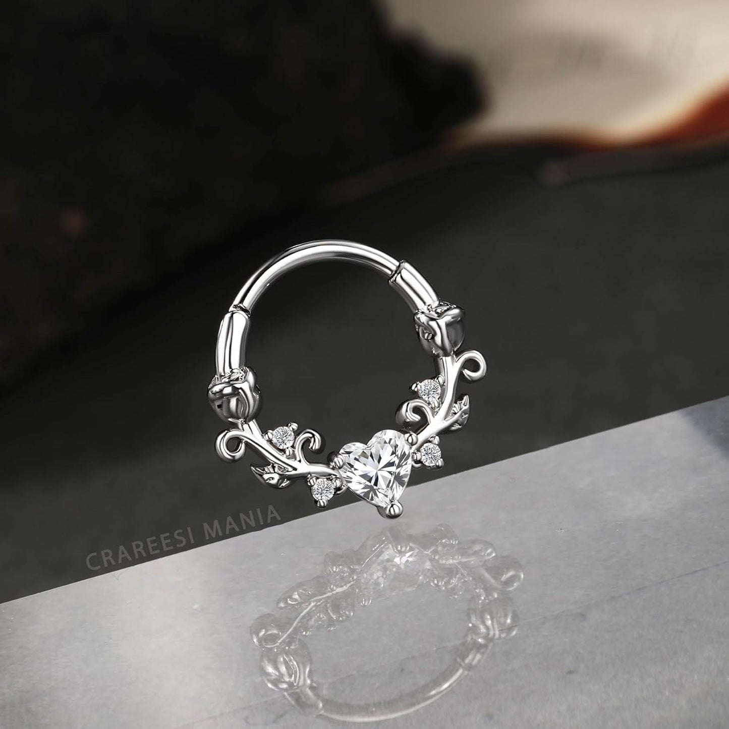 CM Crareesi Mania Rose Septum Rings 16G Septum Piercing Jewelry 316L Stainless Steel Daith Piercing Jewelry Heart Daith Earrings for Women