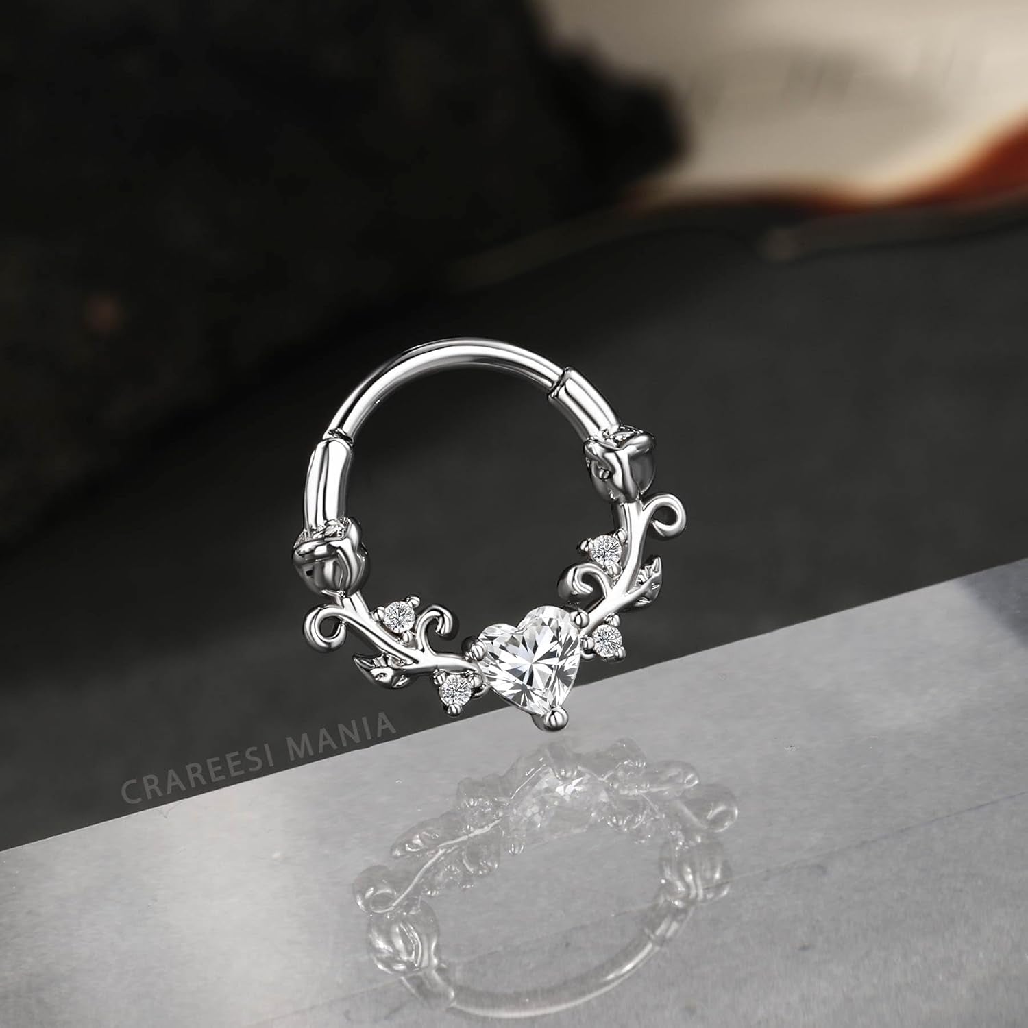 CM Crareesi Mania Rose Septum Rings 16G Septum Piercing Jewelry 316L Stainless Steel Daith Piercing Jewelry Heart Daith Earrings for Women