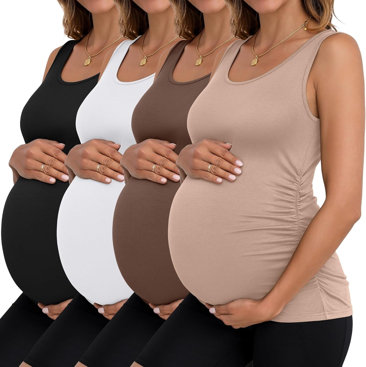 Ficerd 4 Pack Women'S Maternity Tank Tops Sleeveless Side Ruched Top Crew Neck Casual Pregnancy T-Shirts Summer Basic