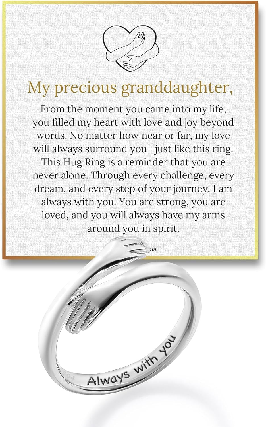 Granddaughter hug ring inspirational message band