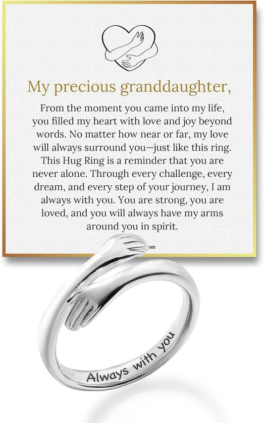 Granddaughter hug ring inspirational message band