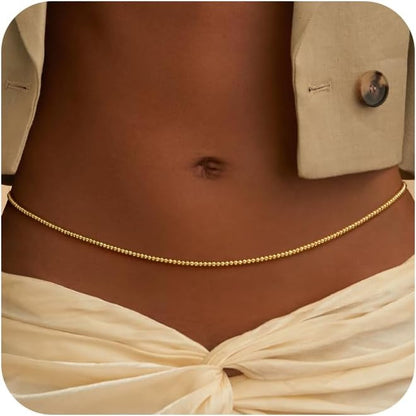 CHESKY Gold Waist Chain, Dainty Body Chain Jewelry for Women Non Tarnish Adjustable Waterproof Belly Chain Sexy Waist Beads for Womens Chain Belt Bow Heart Cross Gold Fall Jewelry for Women