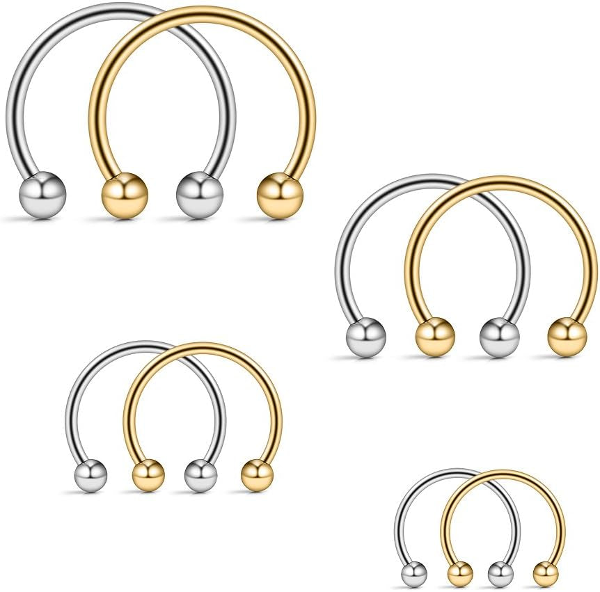 Ruifan 16G Surgical Steel CBR Nose Septum Horseshoe Earring Eyebrow Tongue Lip Nipple Helix Tragus Piercing Ring 6-16Mm