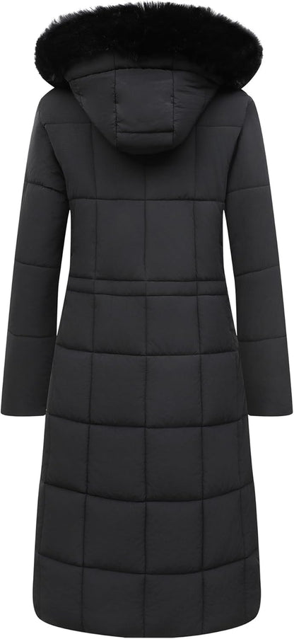 Woman wearing warm snow jacket in cold weather conditions