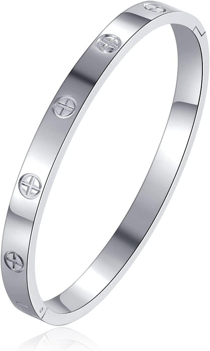 18K gold plated love bracelet cuff displayed on white background showing oval design