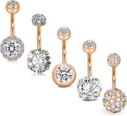 JFORYOU Belly Button Rings Stainless Steel 14G CZ Opal Navel Rings Barbells Women Girls Belly Piercing Jewelry