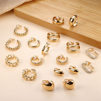 YADOCA 9 Pairs Gold Clip on Earrings for Women 14K Gold Plated Waterdrop Chunky Clip on Hoop Earrings No Piercing Fake Earrings Set