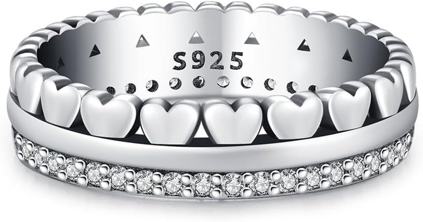 KEQ band of hearts stackable ring in 925 sterling silver