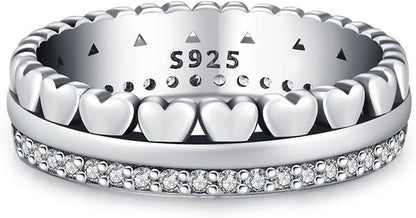 KEQ band of hearts stackable ring in 925 sterling silver