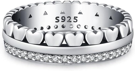 KEQ band of hearts stackable ring in 925 sterling silver