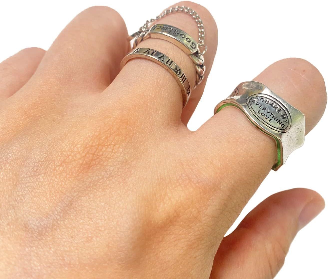 Handmade Vintage 925 Sterling Silver Wide Band Rings for Women/Men,Adjustable Thumb Finger Ring