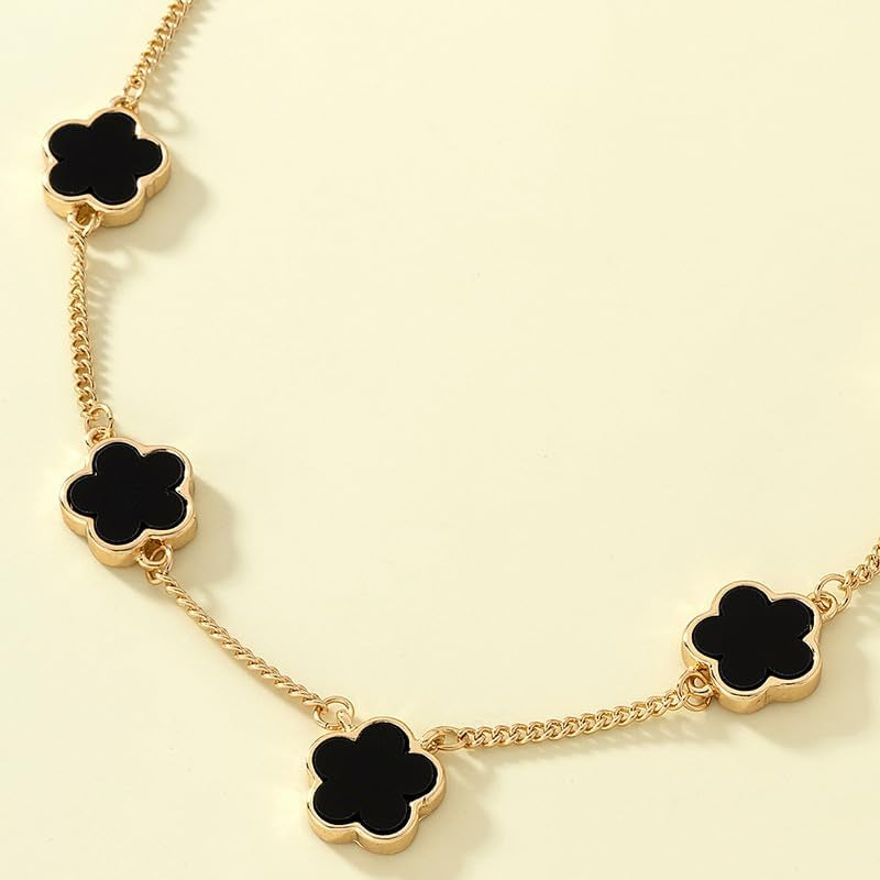 1 PC Five-Leaf Clover Flower Necklace, Black and Gold Tone Chain Jewelry for Women, Trendy Accessory for Casual Wear, Fashionable Jewelry for Her (Black&Gold)