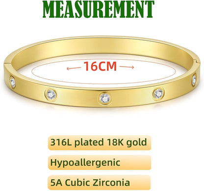 3Pcs 18K Gold Plated Love Bangle Clover Lucky Tennis Bracelets Set Non Tarnish Trendy Bracelet Jewelry Gifts for Women