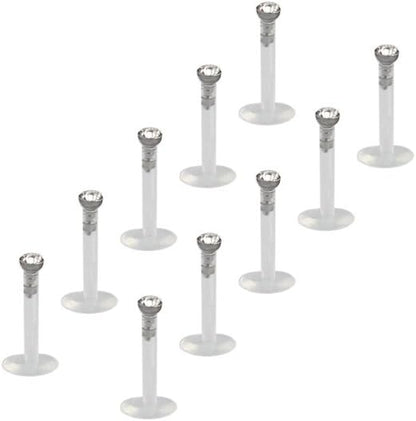 Ruifan 16G Clear UV Flexible Acrylic 2Mm CZ Gem Labret Monroe Lip Ring Tragus Helix Cartilage Earring Stud Barbell Body Piercing Jewelry