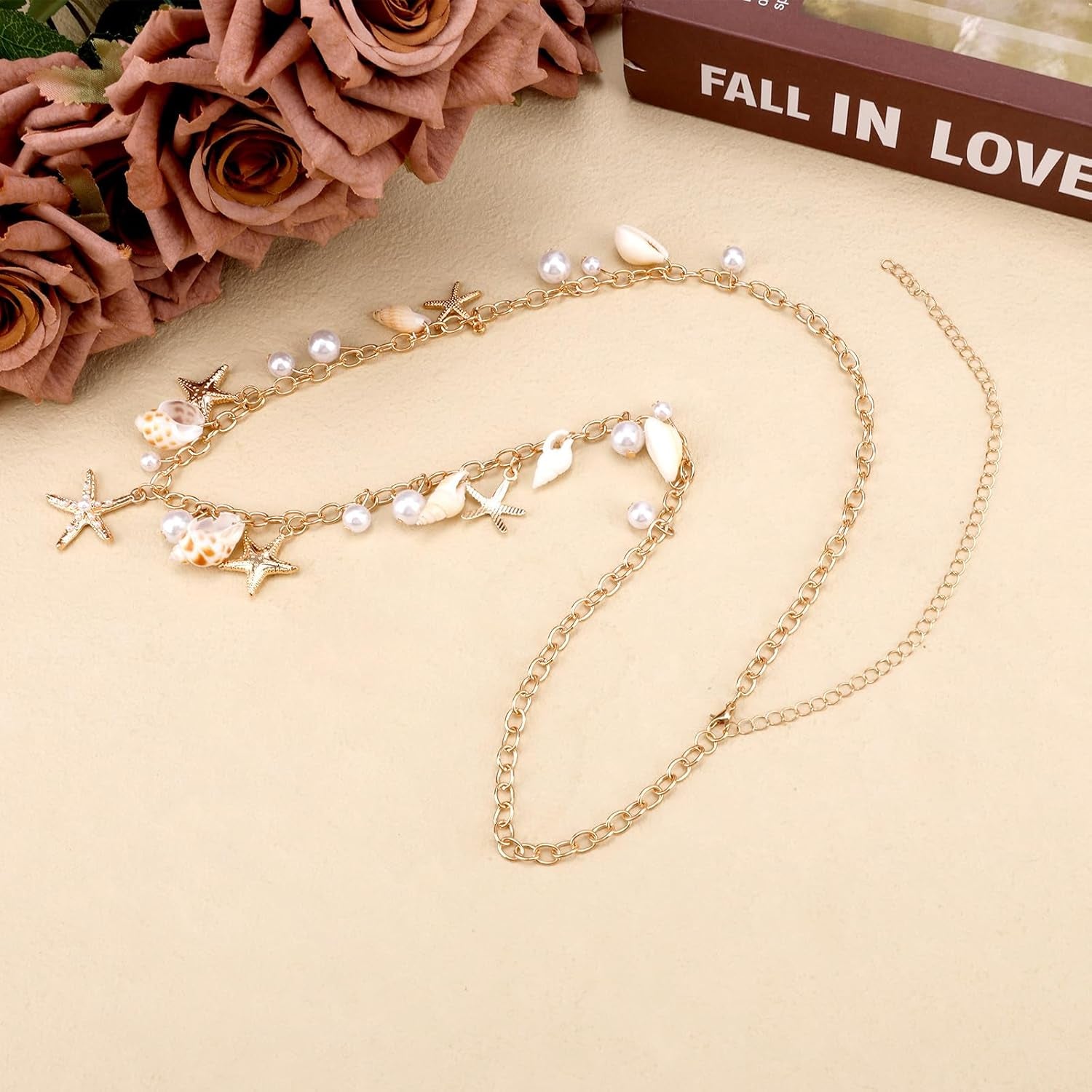 Seashell Starfish Waist Chain for Women, Adjustable Starfish Pearl Body Chain Fashionable Summer Beach Belly Jewelry Gold Shell Belt for Swimwear & Outfits