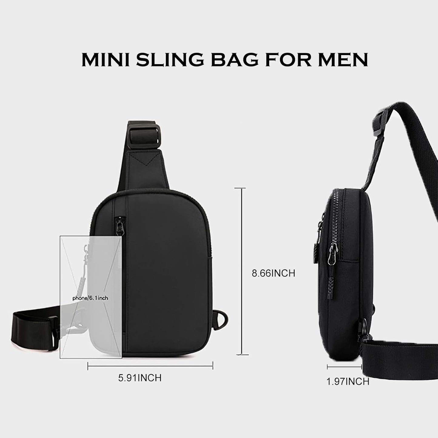 Woman wearing small chest bag crossbody style with slim profile