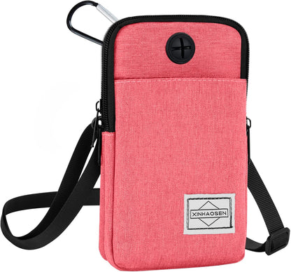 Pink cell phone waist pack with removable shoulder strap worn
